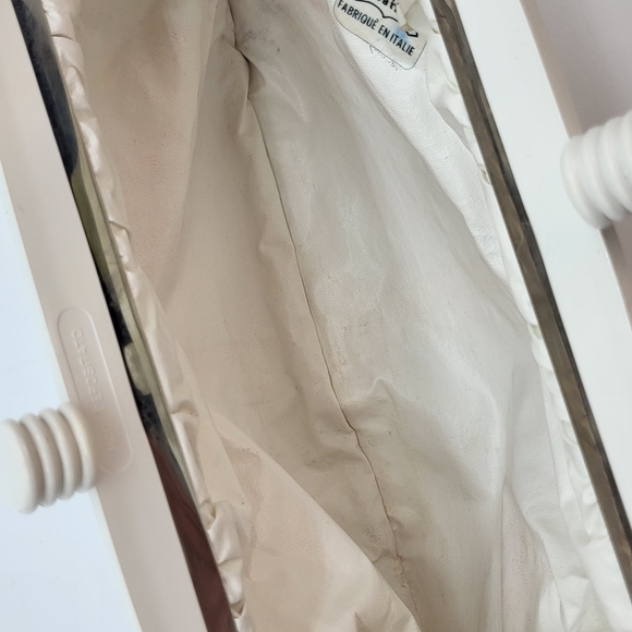 Vintage Eaton small white detailed leather kiss lock closure clutch purse - Picture 14 of 16